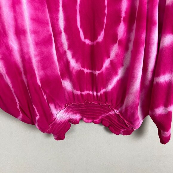 SOL Top Women OS Pink Tie-Dye Boho Hippie Long Wide Sleeve Smocked One Size Fits - Picture 5 of 11